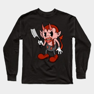 Cute Devil with Razor Creepy Cute Vintage Cartoon Kawaii character. Great gift for those who love vintage cartoons and animation Long Sleeve T-Shirt